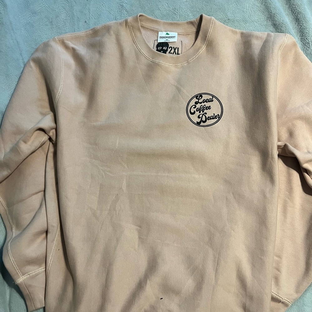 Tan Crew Neck Sweater with Ribbed Cuffs